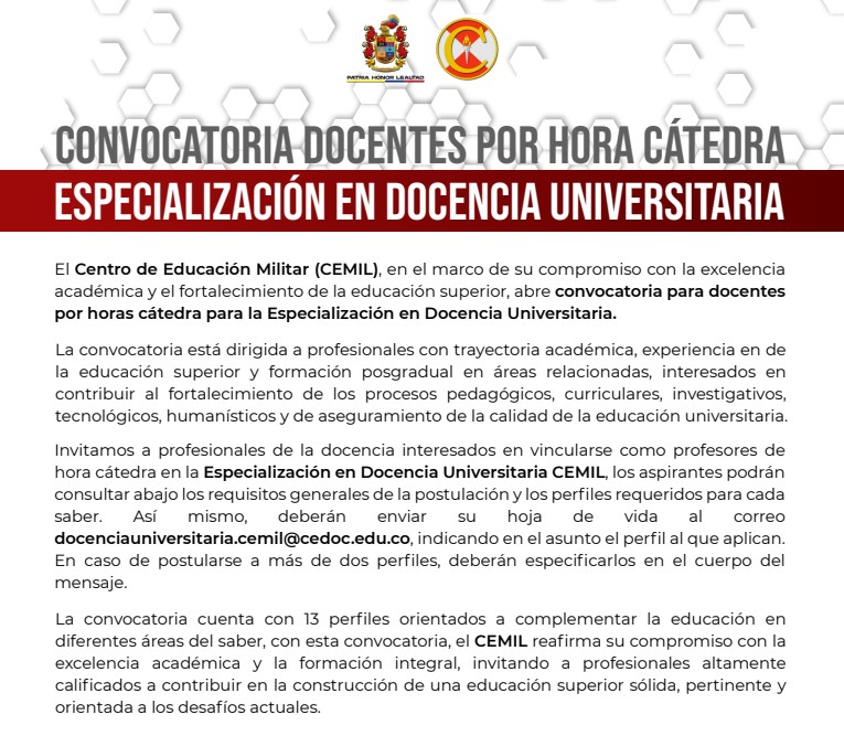 Convocatoria docentes por hora cátedra para especialización en Docencia Universitaria